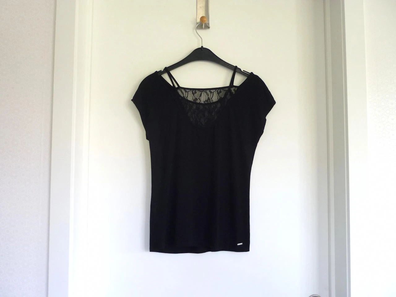 Zwarte top T-shirt met 2x kant van Morgan Maat 38